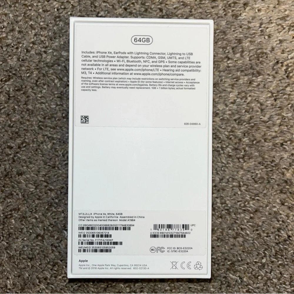 iPhone XR Box Only White 64GB With Inserts And Stickers No Phone!